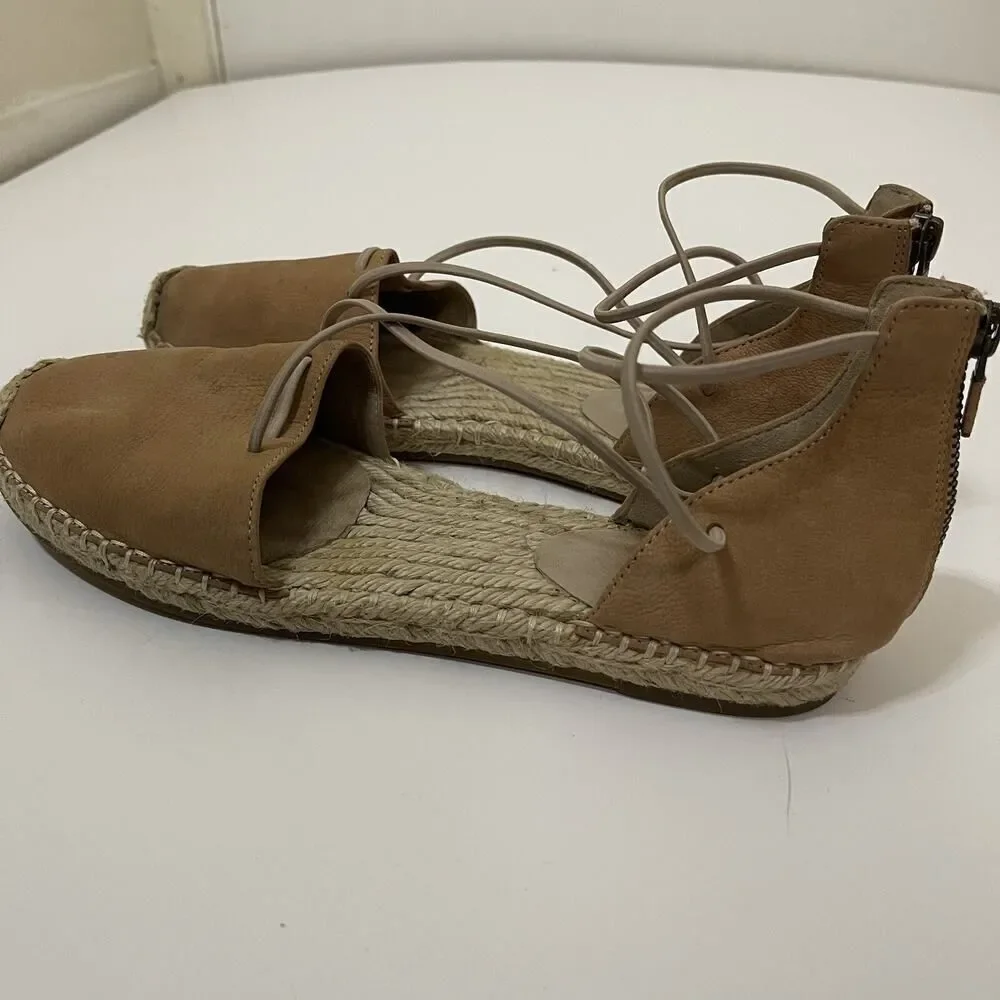 Eileen Fisher Lace suede cognac brown leather espadrille sandals US 9